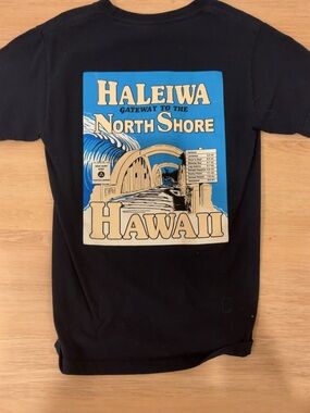 Haleiwa North Shore Graphic T-Shirt - Black with Blue & Cream Print